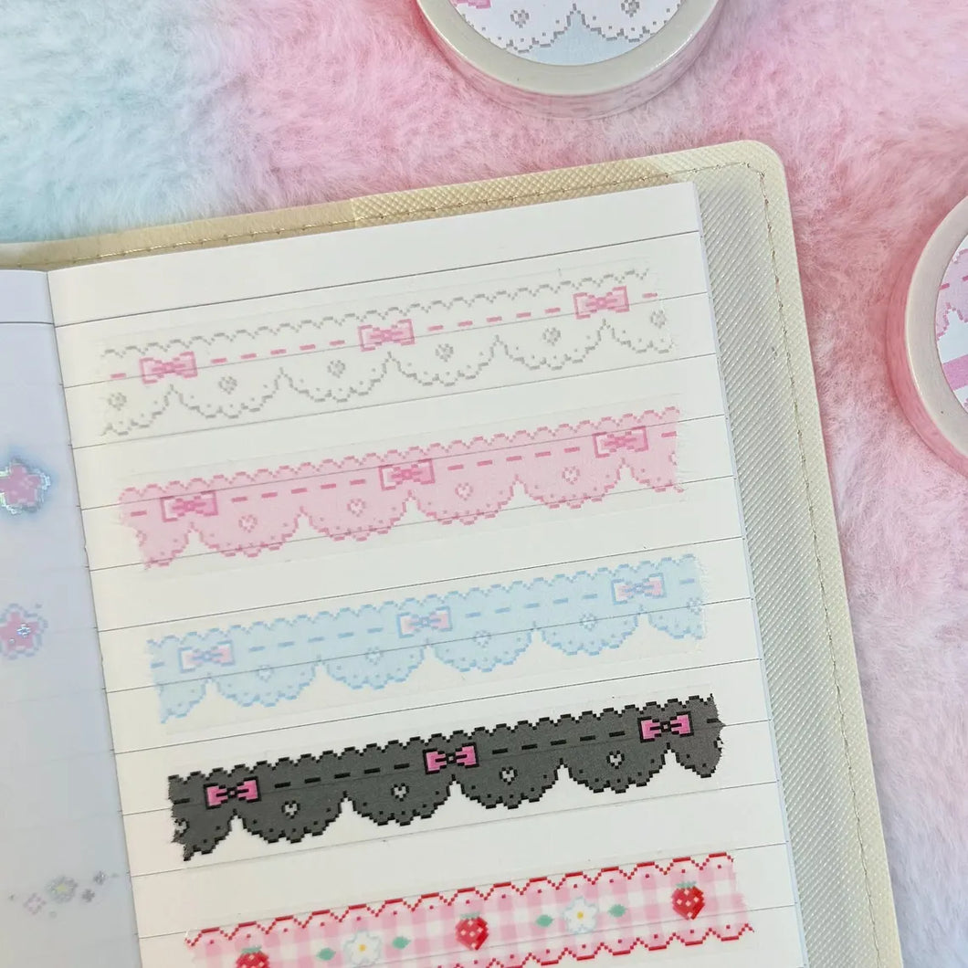 Shocking Pink Rose Washi Tape - Pixel Lace Trim